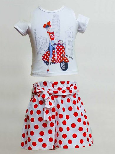 Σετ κόκκινο πουά σόρτς με μπλούζα