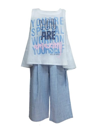 All stars Light blue striped pants with white blouse