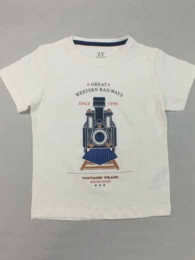 ZIPPY Short-sleeved white blouse "vintage train"