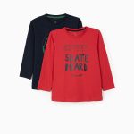 Two slim long-sleeved t-shirts for boys blue red ZIPPY.