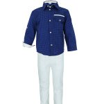 All stars Outfit set for boy blue shirt, white pants with belt