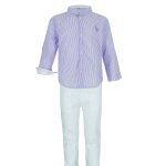 All stars Clothing set for boy lilac shirt, white pants with belt