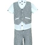 All stars Linen clothing set for boy gray striped shorts with vest and white shirt