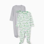 ZIPPY Baby bodysuits 2 pieces gray - white "Crocodile