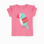 ZIPPY Pink short-sleeved blouse with parrot